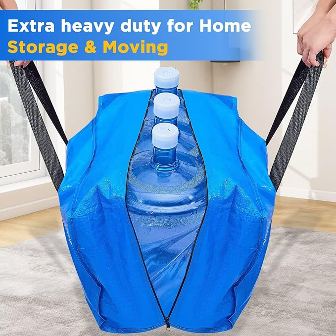 BETU Extra Large Moving Bags Heavy Duty Storage Bags with Zipper Handles, 12 Pack Clothes Storage Totes Bins Packing Moving Boxes, Moving Supplies for College Dorm Essentials, Space Saving, Blue