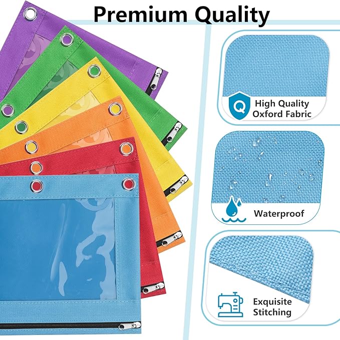 Forvencer 24 Pack Pencil Pouches for 3 Ring Binder, Smooth Zipper 3 Ring Binder Pencil Pouch, Multi-Color Pencil Case for Binder, Clear Top Binder Pencil Pouch, Pencil Bag with 3 Re-enforced Grommets