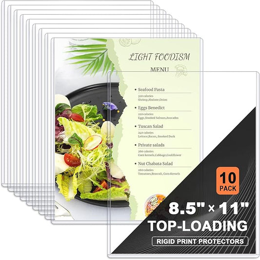 Ndsox 10 Pack 8.5" x 11" Rigid Print Protectors Clear Hard Plastic Sheet Protectors Top Loading for Birth Certificates, Documents, Posters, Photos, Meuns, Heavy Duty No-Hole Plastic Document Sleeves