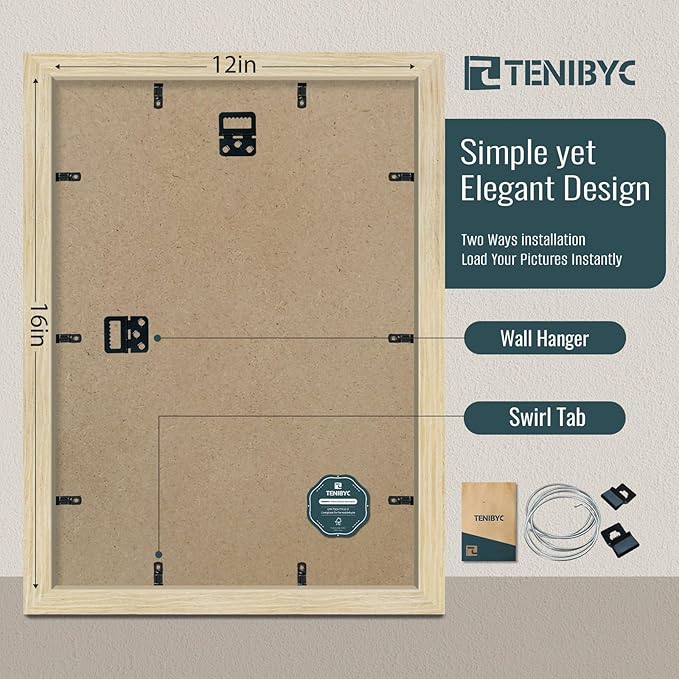 12x16 Picture Frames Set - 3 Pack - Natural Oak Wood - Tempered Glass - for Wall Photos, Family Memories, Posters & Puzzles, Home Decor