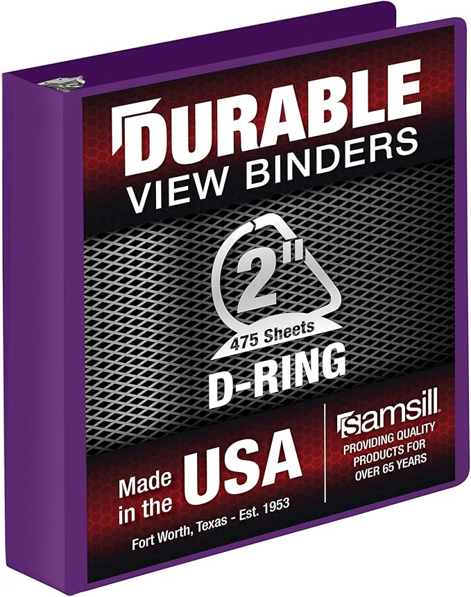 Samsill Durable 2 Inch Binder, Made in The USA, D Ring Binder, Customizable Clear View Cover, Plum Purple, Holds 475 Pages