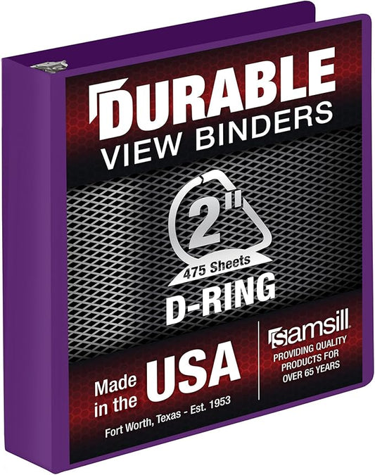 Samsill Durable 2 Inch Binder, Made in The USA, D Ring Binder, Customizable Clear View Cover, Plum Purple, Holds 475 Pages