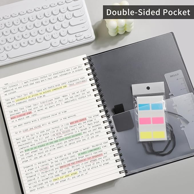 AHGXG Spiral Notebook College Ruled - Spiral Journal Notebook 8.5" x 11" Large A4, 300 Pages Lined Journal, 100GSM Thick Paper, Plastic Hardcover, for Women Men Office School Writing Work, Black