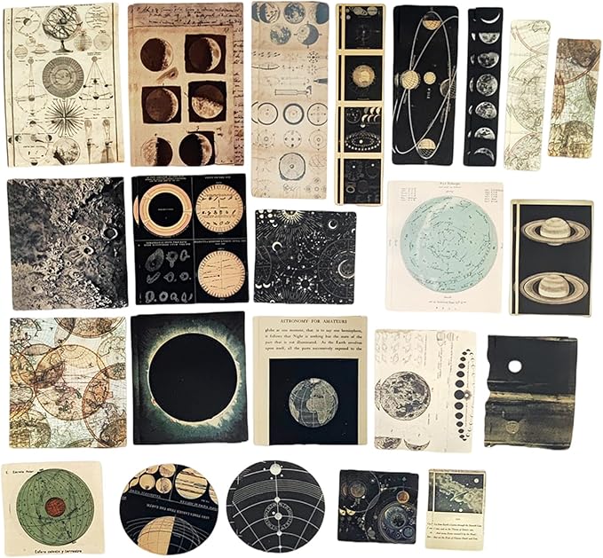 200 Pieces Vintage Ephemera Scrapbooking Supplies Pack Scrapbook Paper Sticker Material Pack for Art Journaling Bullet Journals Planners Collage Decoupage Crafter Gifts (Planet)