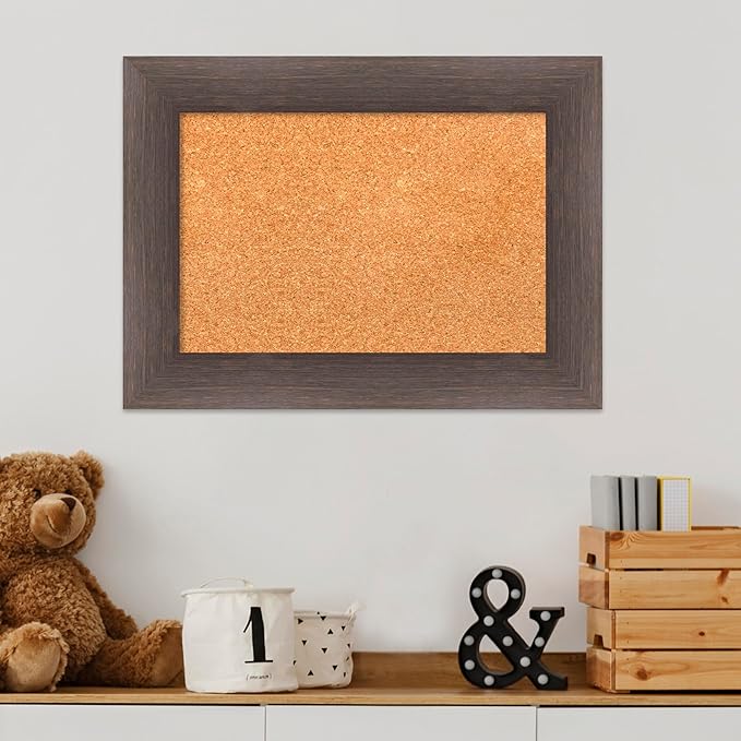 Amanti Art Natural Cork Board for Wall, 17x23 Vision Board with Brown Wood Frame, Small Corkboard Office Decor for Home Organization, Country Rustic Corkboard Pinboard to Display Items for Home