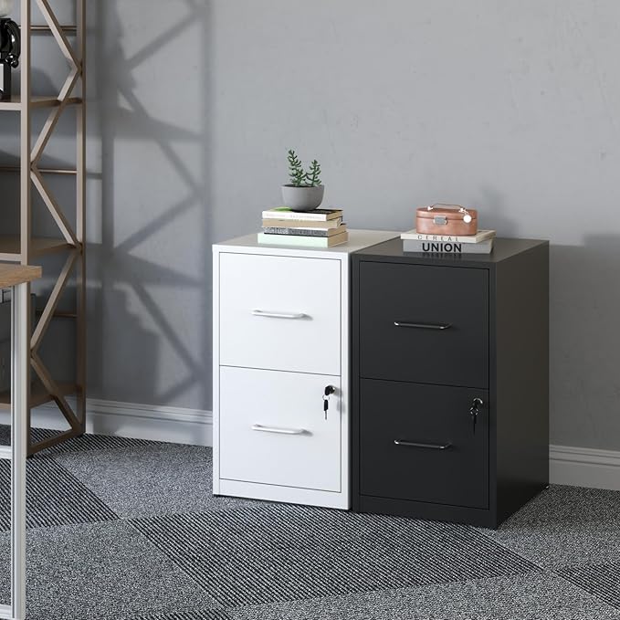 2 Drawer File Cabinet, Metal Vertical Filing Cabinet Under Desk Storage, Small Locking File Cabinets for Home Office, Easy Assemble(Black)