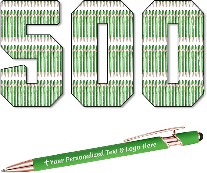 STREADVE 500 Personalized Custom Pens Engraved Writing Pen with Name Logo, Customized Promotional Items Stylus Pen Gifts for Men Women Realtor Nurse Wedding Business, Green