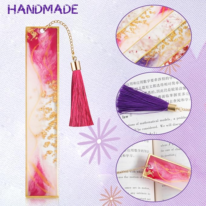 Bookmarks for Women, Kaluofan 2PCS Book Marks for Reading, Durable Handmade Cute Resin Bookmarks, Perfect Gift for Lover Mother Friends Teachers on Valentine's Day Christmas (Rose Red&Deep Purple)
