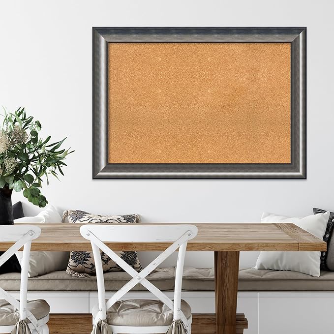 Amanti Art Natural Cork Board for Wall, 30x42 Vision Board with Silver Wood Frame, Large Corkboard Office Decor for Home Organization, Casual Corkboard Pinboard to Display Items for Home Organization