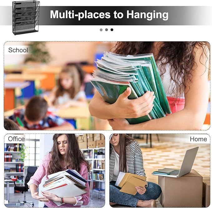 EasyPAG Wall File Holder 5 Tier Vertical Hanging File Organizer Wall Mount Paper Folder Rack with Bottom Flat Tray for Office and Home,Black