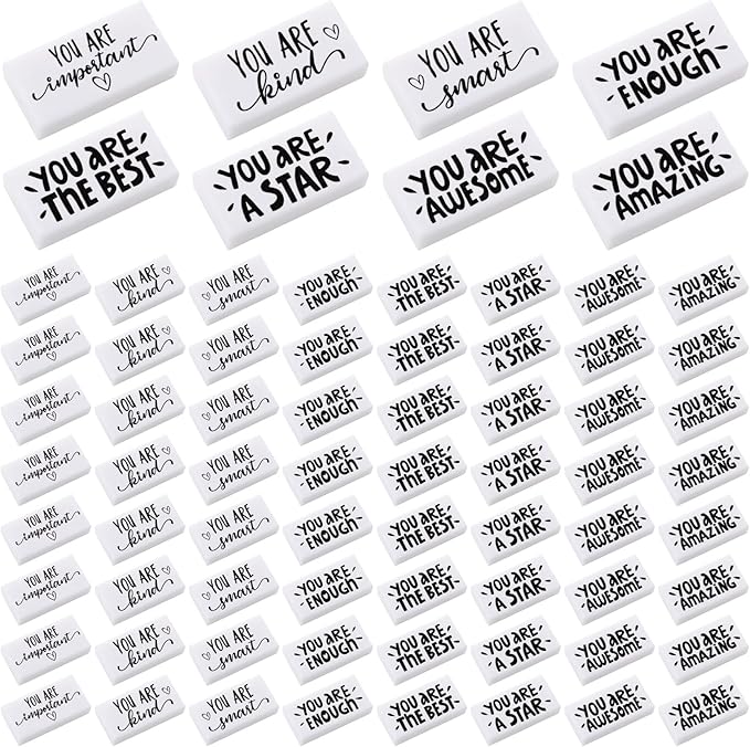 PerKoop 200 Pcs Back to School Inspirational Small Pencil Erasers Bulk for Kids, White Cute Fun Motivational Erasers Gifts for Teachers Students Classroom Reward First Day of School Supplies
