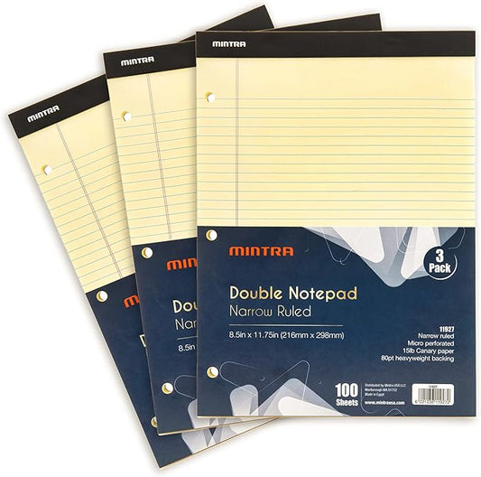 Mintra Office Legal Pads (Double Pad 3pk (Canary), 8.5in x 11in (Narrow Ruled))