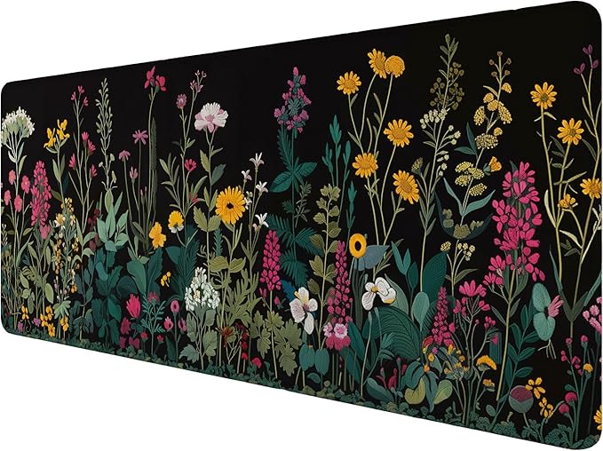 Floral Desk Pad Mouse Pad Weeds Flower Aesthetic Wildflower Mousepad XL Large Gaming Mouse Pad Laptop Keyboard Mat Desk Pad Office Home Decor for Women Girl 31.5"x11.8"