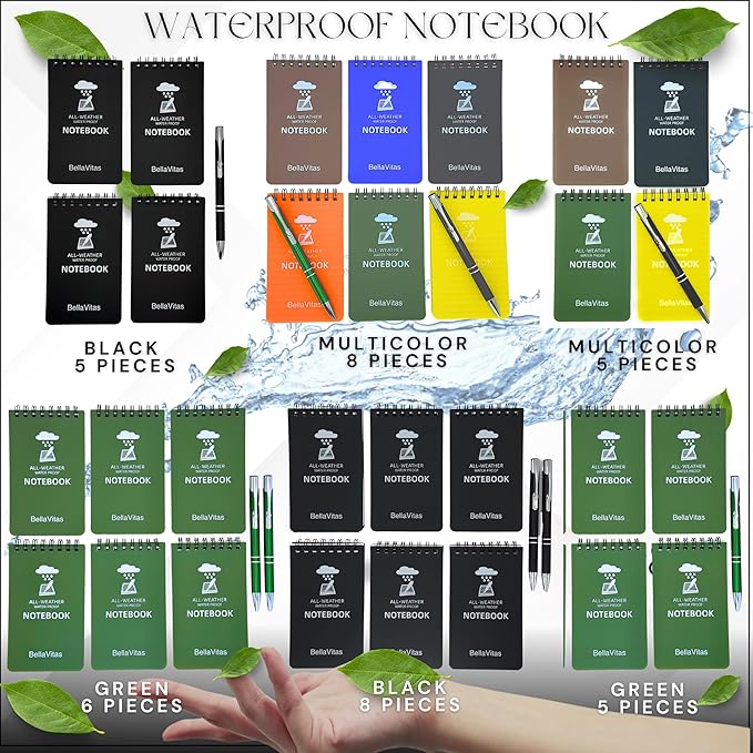 Waterproof 3x5 Notebook Pocket Notebook Small Spiral Notebooks Pocket Notepad Small Notepad 3x5 Pocket Notepad Police Notepad Tactical Notebook and All-Weather pen 4 Pack Multi
