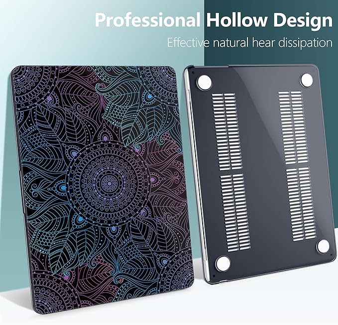 DONGKE Compatible with M4 MacBook Air 15 inch Case 2025 2024 2023 A3241 A3114 A2941 M3 M2 Liquid Retina Display Touch ID, Plastic Hard Case & Keyboard Skin & Screen Protector - Mandala