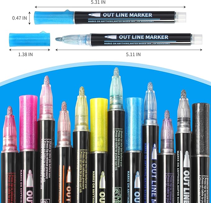 24 Outline Shimmer Markers Set for Christmas Stocking Stuffers ,Metallic Outline Marker for Teen Girl Gifts Trendy Stuff ,Glitter Pens for Christmas Gift for Teen Girls, Arts Crafts School Supplies