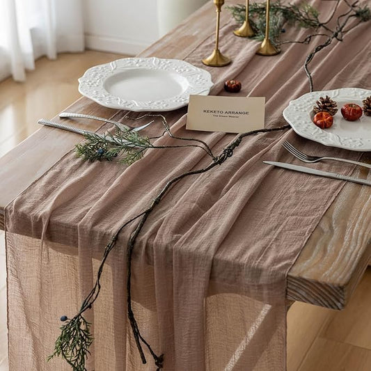 3pcs Nude Gauze Rustic Cheesecloth Table Runner 120 Inch 10 FT for Wedding Baby Shower Bridal Shower Birthday Engagement Garden Outdoor Party Long Sheer Boho Decorations