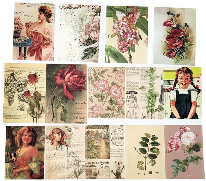 200PCS Vintage Scrapbooking Supplies Pack, Aesthetic Scrapbook Sticker Paper Art Journaling Kit for Bullet Junk Journals,Planner,Cottagecore Decor Gifts (Girl)