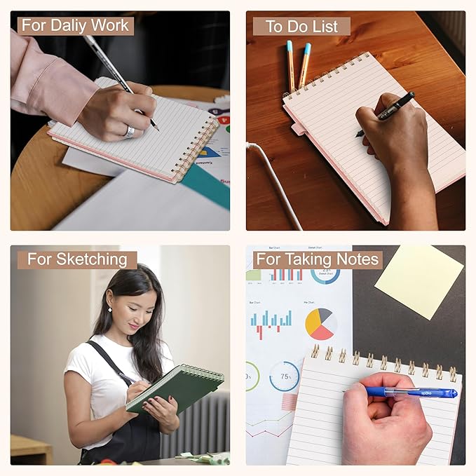 Yoment Top Spiral Notebook 240 Pages Leather Steno Pads 6x9 Top Bound Spiral Notepad 100 GSM College Ruled Notebook Left Handed Notebooks for Work School Office, Green