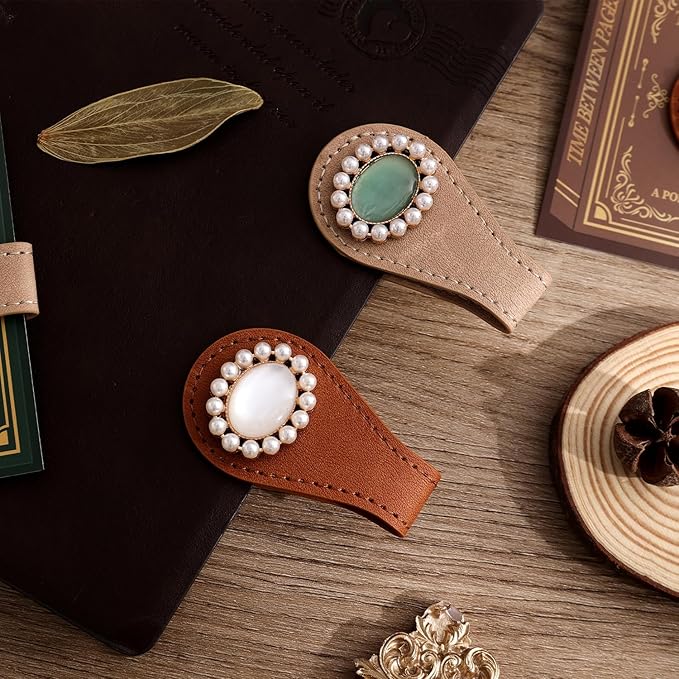 2PCS Vintage Magnetic Leather Bookmark, Leather Magnetic Bookmarks for Women, Magnetic PU Bookmarks Clip Book Accessories