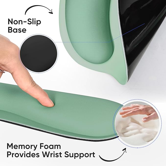 Ergonomic Keyboard Mouse Pad Wrist Rest Support Set for Laptop/Computer/Desktop,Memory Foam Hand Rest Wrist Cushion for Gaming/Office,Lightweight Comfortable & Pain Relief (Green)