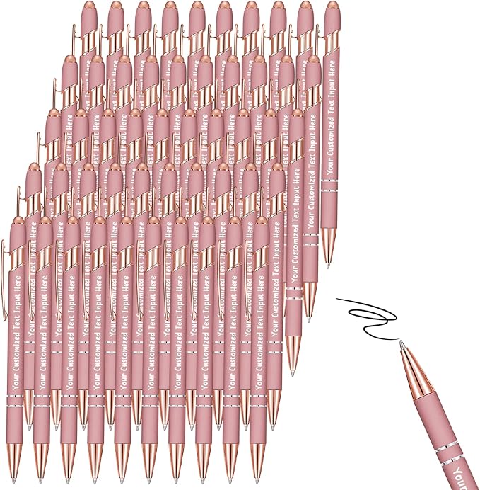 Up to 150 Pcs Personalized Ballpoint Pen Custom Pens Free Engraved Bulk with Name Logo Soft Black Ink Stylus with Touch Metal Office Gift for Anniversaries Graduations Birthdays