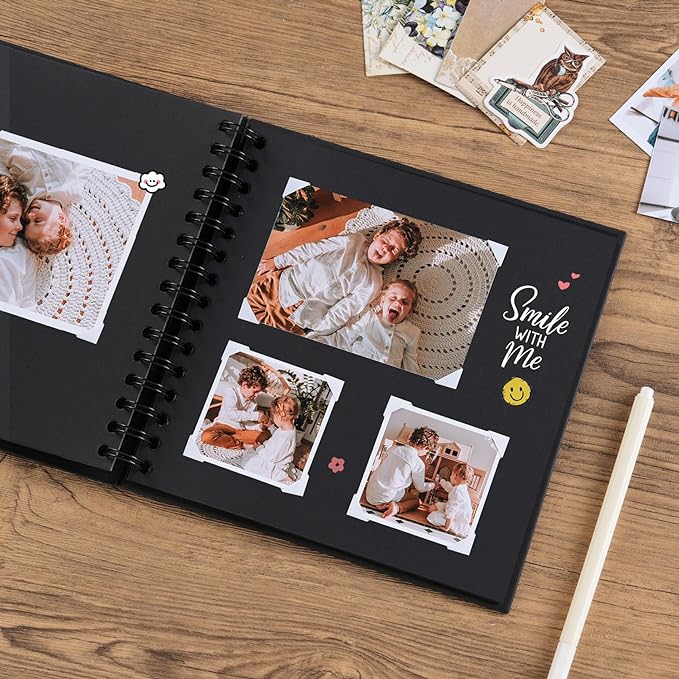 potricher 8 x 8 Inch DIY Scrapbook Album 40 Pages Hardcover Kraft Paper Scrap Book Photo Albums Memory Book for Wedding and Anniversary Family (Black, 8 Inch)