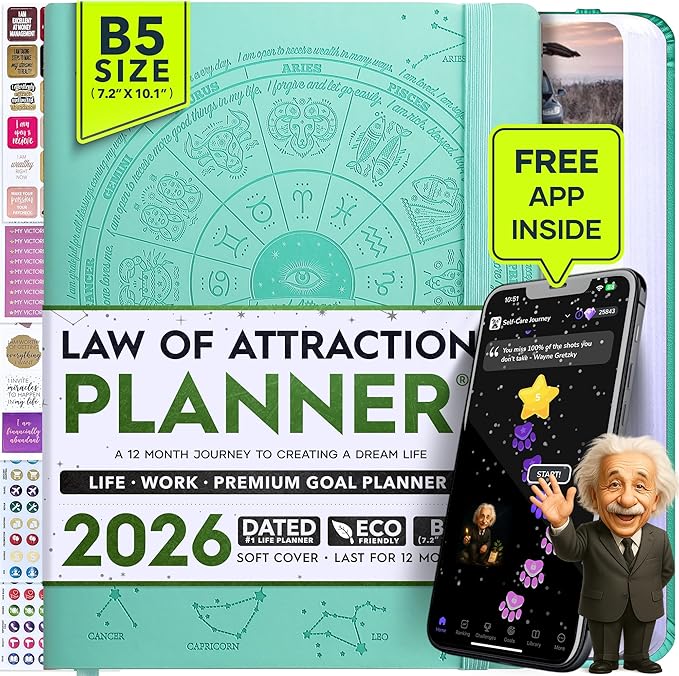2026 Planner Weekly and Monthly | Law of Attraction Planner with Panduo App | A 12 Month Journey for Productivity, Gratitude & Goal Setting | Includes Foldable Vision Board, Gift Box & Stickers