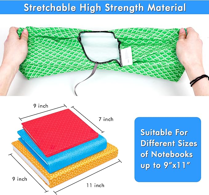 Feela 8 Pack Stretchable Jumbo Fabric Book Covers, Solid Colors, Washable Durable Reusable Nylon Covers for Hardcover Textbooks & Notebooks up to 9'x11'