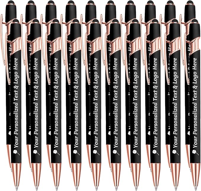 STREADVE Personalized Custom Pens 20 Engraved Writing Pen with Name Logo, Customized Promotional Items Stylus Pen Gifts for Men Women Realtor Nurse Wedding Business, Black
