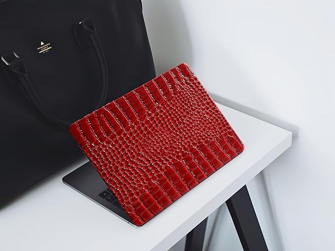 KEROM Compatible with Crocodile MacBook Air 13 inch Case 2021 2020 2019 2018 M1 A2337 A2179 A1932, Textured Elegant Luxury Aligator Skin Snakeskin PU Leather Hard Shell & Keyboard Cover, Burgandy