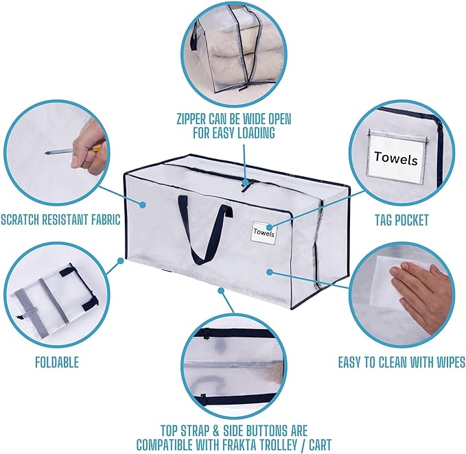 VENO 10 Pack Moving Bags w/Backpack Straps, Heavy Duty, Moving Boxes Alternative, Packing Supplies, Large Storage Totes for Dorm Room Essentials with Zipper for Clothes (Clear, 10 Pack)