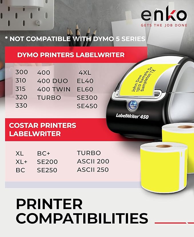 enKo [6 Rolls, 1800 Direct Thermal Labels] Yellow Colored Compatible for Dymo 30256 Label (2-5/16 x 4") Use with Dymo, Rollo Thermal Printer as Shipping & Mailing Labels