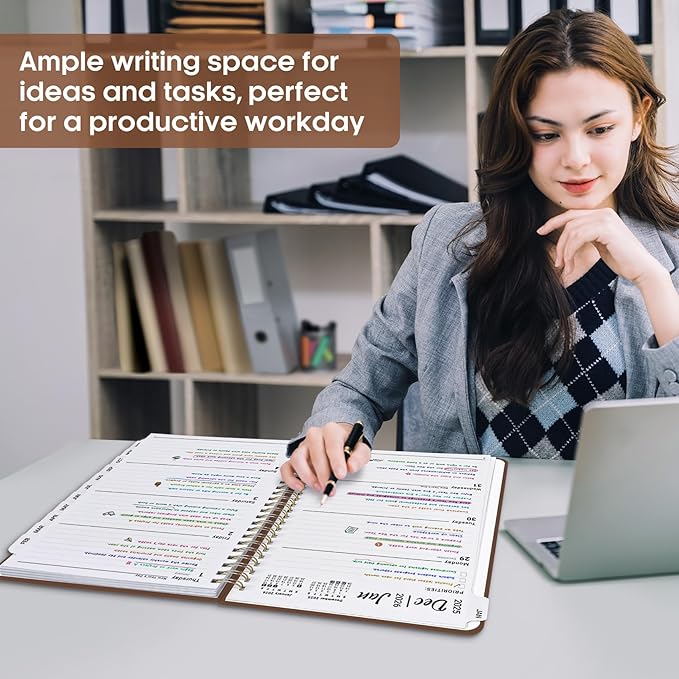 2026 Planner 8.5" x 11", Weekly and Monthly Calendar Planner Book, January 2026 - December 2026, Hardcover Spiral Planner with Monthly Tabs, Notes Pages, Perfect for Women & Men, A4 - Brown