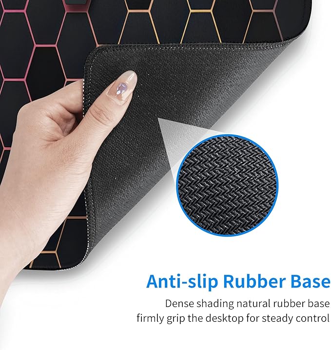 Hexagon Honeycomb Colorful Large Mouse Pad, Gaming Desk Mat, XL Extended Keyboard Desk Pad, 31.5"x11.8" Non-Slip Rubber Base Big Mousepad with Stitched Edges for Home and Office
