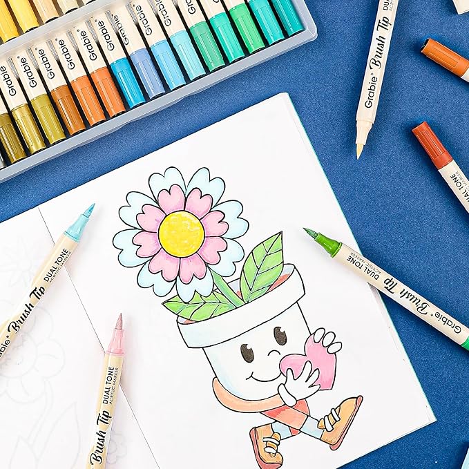 Grabie 72 Colors Acrylic Paint Markers, Soft Brush Tip Acrylic Markers Set, Paint Pens for Wood, Fabric, Canvas, Glass, Stone, Canvas, Rock Painting and DIY Crafts Art Supplies