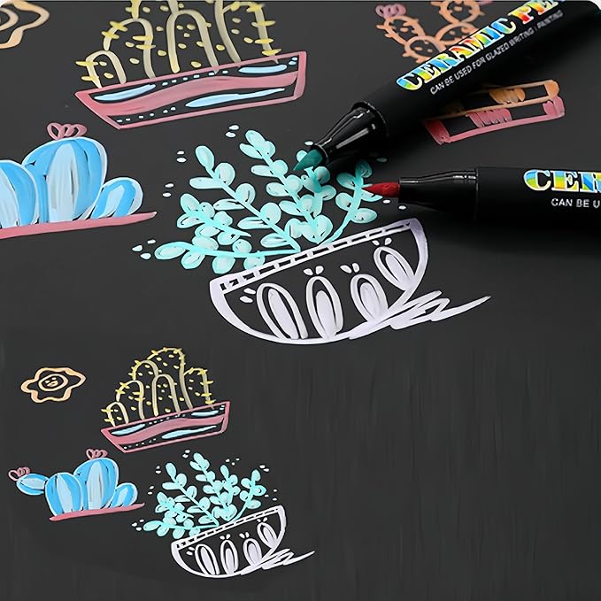 Permanent Marke Ceramics Pens 24 Colors Porcelain Paint Brush Pen for Both Glazed and Unglazed Ceramics Christmas Decoration Wine Markers