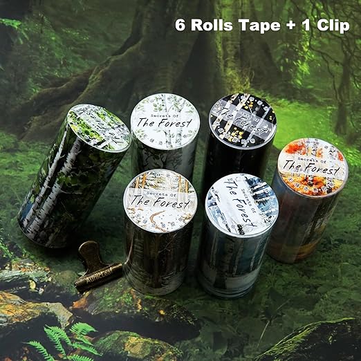 Forest Washi Tape Set, 6 Rolls Tree Landscape Stickers with Clip for Scrapbooking, Journaling and Planner Supplies