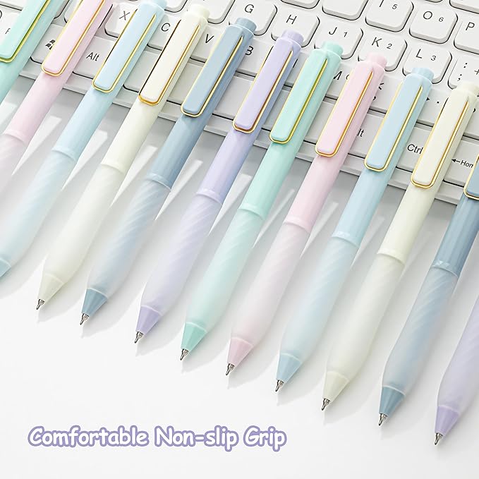 Gel Pens Black Ink Fine Point 0.5mm Retractable Cute Pen for Smooth Writing School Office Supplies (Gold 12-count)