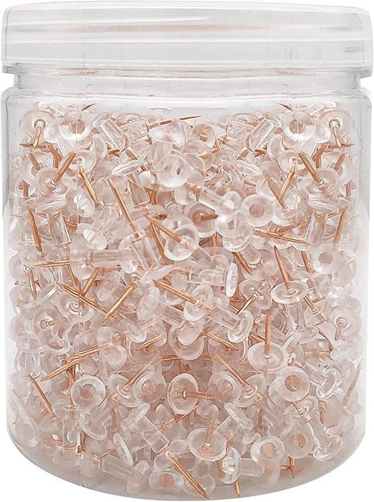 Clear Push Pins 600pcs Standard Thumb Tacks with Rose Gold Steel Point Transparent Plastic Head Pins for Hanging Photo Posters Craft Marking Map Wall Cork Board