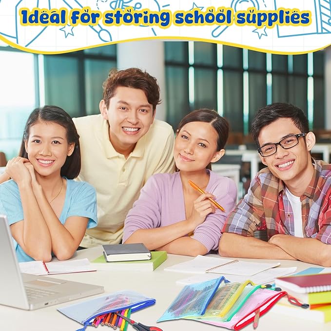 Zhehao 200 Pieces A6 Mesh Zipper Pouch Bulk Mesh Bags with Zipper Waterproof Small Pencil Pouches for School Office Supplies Organization 9.4 x 4.5 Inches(Mixed Colors)