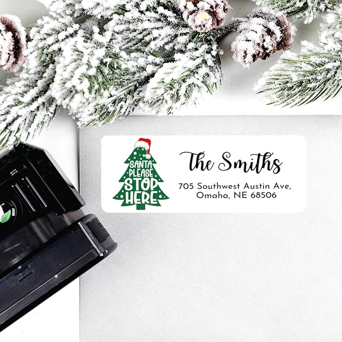 Personalized Christmas Return Address Labels - Custom Holiday Return Address Labels, Set of 120 Self Adhesive Mailing Rectangle Personalized Name Stickers (Pattern 6)