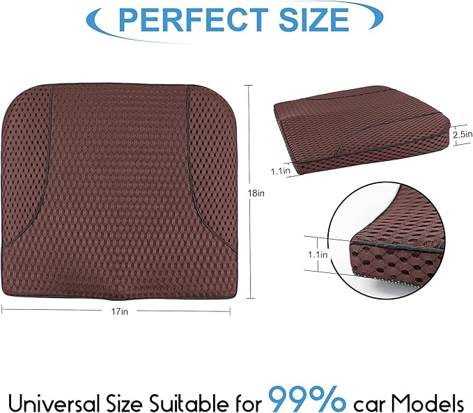 Car Seat Cushion, Comfortable Memory Foam Seat Pillow for Driving, Sciatica-Back Pain Relief, Cushion for Car-Truck, Office, Wheelchair - Mesh Brown