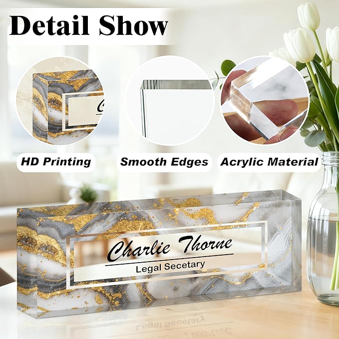 Ship Next Day-Custom Name Plate for Desk, Desk Name Plate Personalized, Acrylic Office Desk Accessories, Appreciation Gifts for Coworkers Employee Teachers Boss Women Men (Silvery Coast)