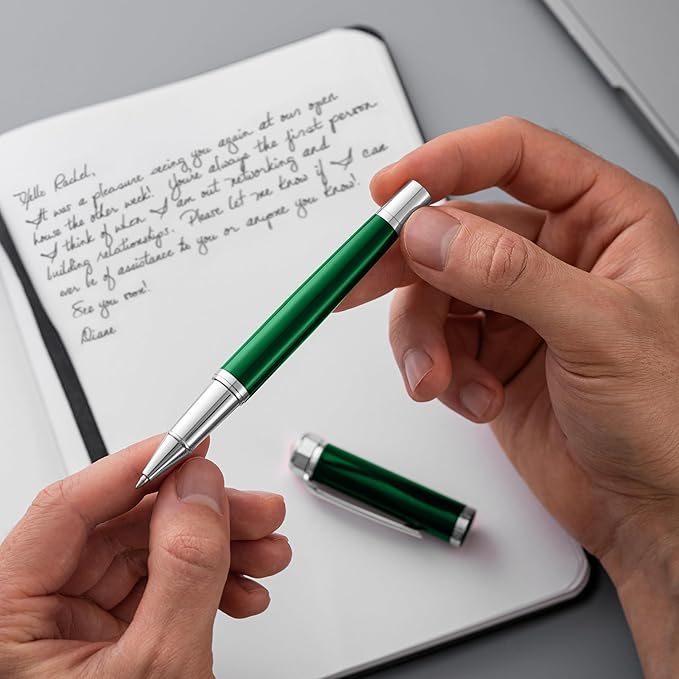 Luxury Rollerball Pen Set - Smooth Writing, Elegant Design, Quick-Drying, Refillable Liquid Ink, 2 Refills (Black, Blue), Ideal for Professionals, Students