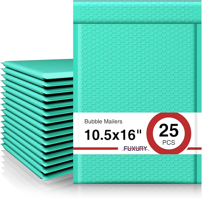 Fuxury Bubble Mailers 10.5x16 Inch 25 Pack Self Seal Padded Envelopes Large Shipping Envelopes Waterproof Padded Mailers Bubble Bags for Mailing, Packaging, Small Business, Teal #5