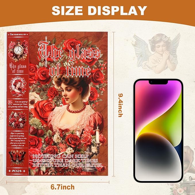 Vintage Ephemera Sticker 24 Sheets precut 300 washi Stickers Paper Journal Stickers for Adults People Scrapbook Stickers Scrapbooking Supplies