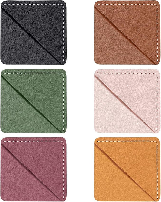 Leather Corner Bookmark, Wayzton 6 Pcs Square Page Book Marks for Women, Kids, Book Accessories for Reading Lover, Cute Handmade Book Reading Gift for Book Lovers