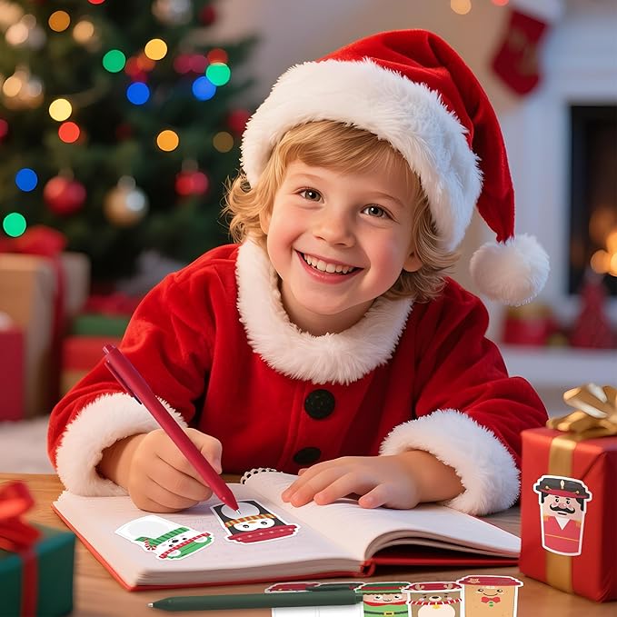 CJiangpo Christmas Sticky Note Set - 24 Pack Coffee Cup Sticky Note Pads with Ballpoint Pens Ribbons, Funny Memo Pad Stationery Set Classroom Rewards Xmas Party Favors School Office Appreciation Gifts