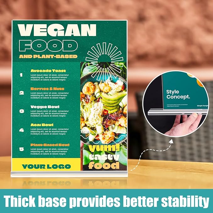 Relx 6 Pack Acrylic Sign Holder 8.5 x 11, Vertical T Shape Plastic Sign Holder with Base, Double-Sided Clear Tabletop Plexiglass Flyer Stands for Restaurant Office Store Home Picture Frame Display